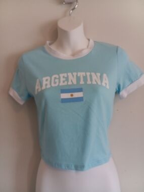 Argentina Ringer Crop Tee - Light Blue